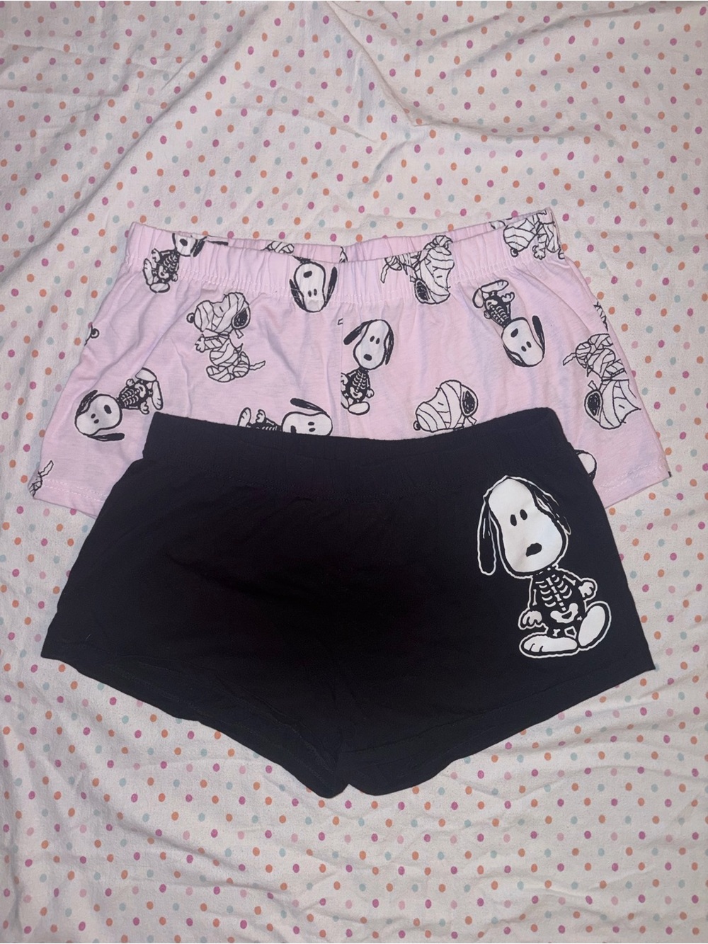 Peanuts Snoopy Halloween Pajama Shorts Set Women’s Large Pink Black Skeleton